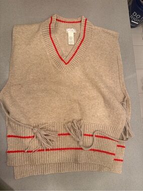 Free People Tan Knit Vest with Red Stripe